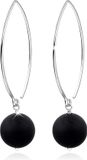 Nenalina - Oorbellen - Dames Oorbellen met glanzende Oppervlakken en Matte Onyx Bol in 925 Sterling Zilver - Dames
