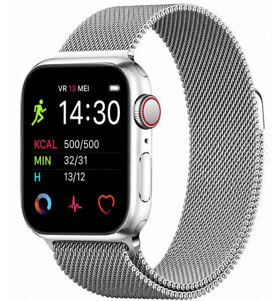 Royal Supplies RF-93 Smartwatch - Zilver Staal - HD Touchscreen - Belfunctie - Stappenteller - Bloeddrukmeter - iOS & Android