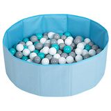 SELONIS Opvouwbaar ballenbad voor kinderen met 200 plastic ballen ∅6cm - 80x23cm Ballenbad baby - Speelbad - Ballenbak kinderen rond - Kunststof ballen - Blauw: Wit Grijs Turkoois