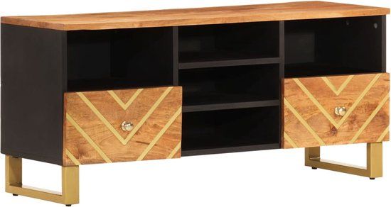 vidaXL Tv-meubel 100x33,5x46 cm massief mangohout bruin en zwart
