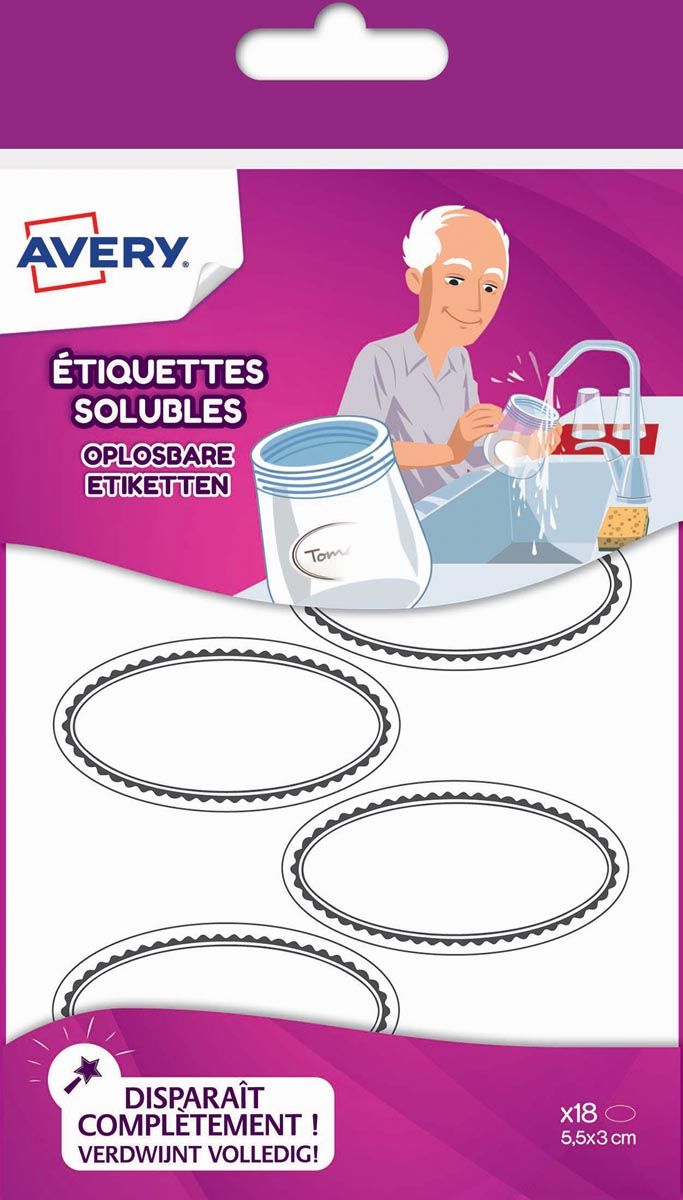 Avery Family ovale oplosbare etiketten 5.5 x 3 cm - 18 etiketten