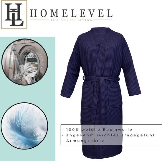HOMELEVEL Piqué Badjas Unisex - 100% Katoen - Blauw - Maat XXXL