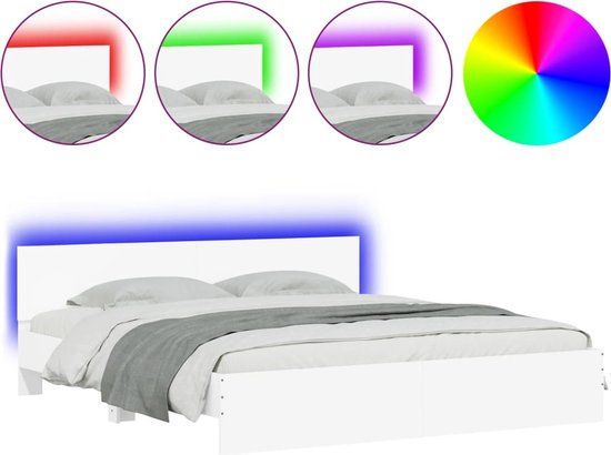 vidaXL Bedframe met hoofdeinde en LED wit 180x200 cm