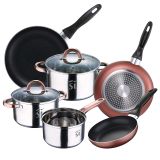 San Ignacio Set de casseroles, 5 pièces, acier inoxydable, Ø 16 Ø 18 Ø 20 cm, avec 2 couvercles en verre, 3 casseroles Ø 16/20/24 cm, aluminium pressé, set adapté à l'induction