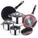 San Ignacio Set de casseroles, 5 pièces, acier inoxydable, Ø 16 Ø 18 Ø 20 cm, avec 2 couvercles en verre, 3 casseroles Ø 16/20/24 cm, aluminium pressé, set adapté à l'induction