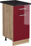 Vicco Keukenonderkast R-Line, Rode hoogglans/Goudkleurig Eiken, 40 cm antraciet werkblad