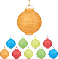 Relaxdays LED Lampions - 10 stuks - Ø 20 cm - Papier - Kleurrijk - Op Batterijen