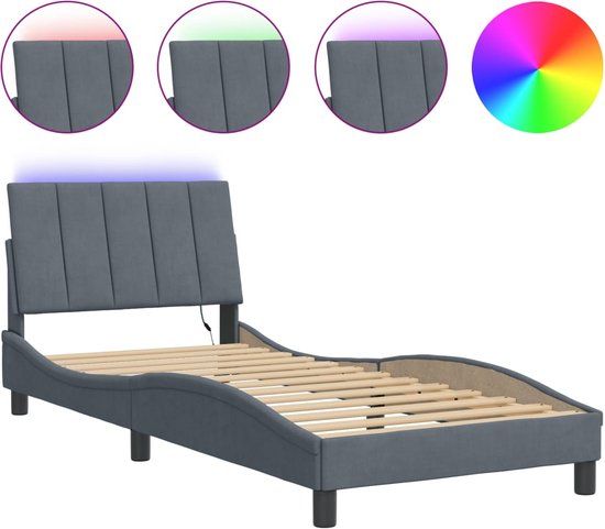 VidaXL Bedframe met LED Donkergrijs Fluweel 90x200 cm