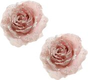 Bellatio Decorations Kaemingk B.V. 2x Kerstboom decoratie roos poeder roze 14 cm