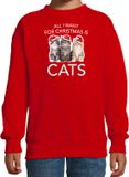 Bellatio Decorations Kitten katjes Kersttrui sweater - outfit All I want for Christmas is cats - rood - voor kinderen 122/128