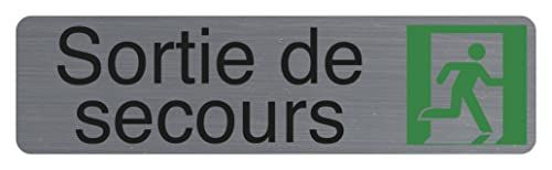 Exacompta - Zelfklevend deurbord - SORTIE DE SECOURS - 16,5 x 4,4 cm - Geborsteld aluminium