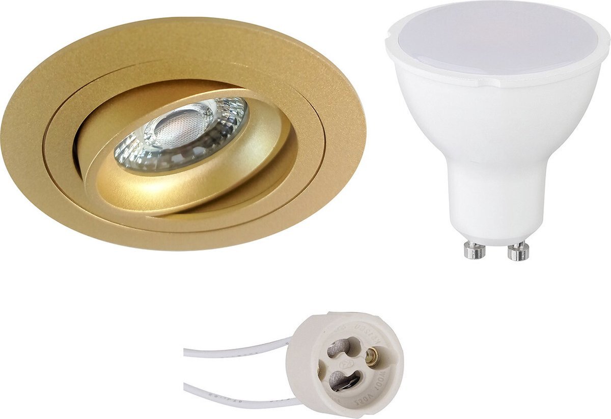 Qualu LED Spot Set - Proma Alpin Pro - GU10 Fitting - Inbouw Rond - Mat Goud - 4W - Helder/Koud Wit 6400K - Kantelbaar - Ø92mm