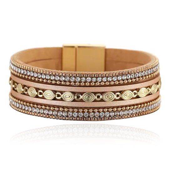 Deja Jewels DEJA Statement Armband goudkleurig met ovale schakels in lichtbruin