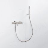 Fortifura Calvi Thermostatische badkraan met staafhanddouche, handdouchehouder en gladde doucheslang - PVD - geborsteld RVS