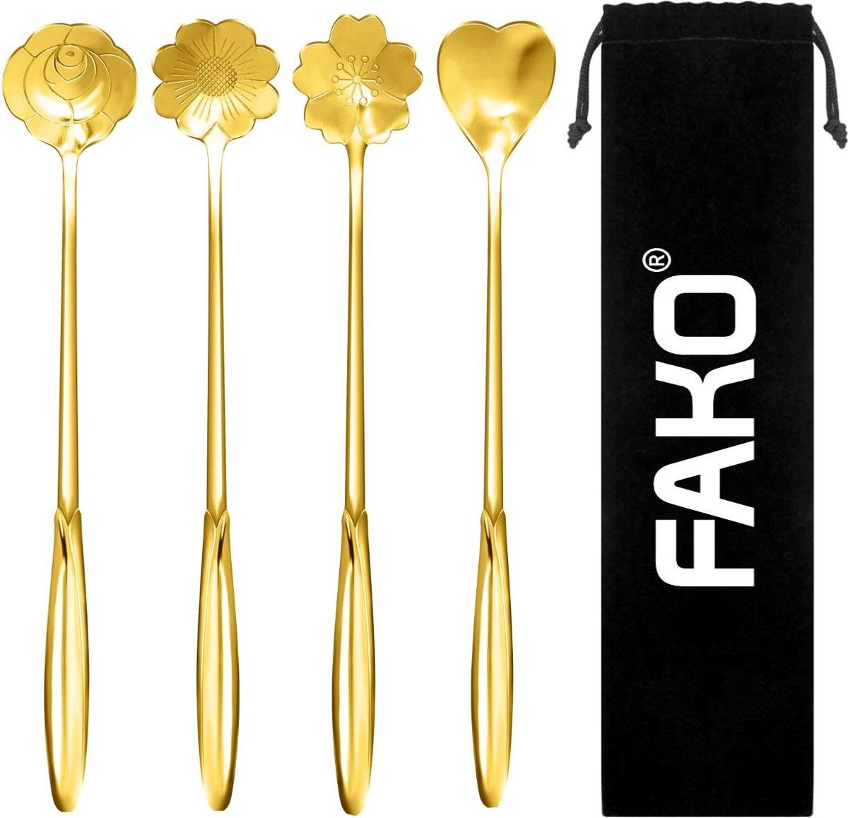 Fako Bijoux Fako Bijoux® - 4 Lange Lepels Bloem Motief - Goud