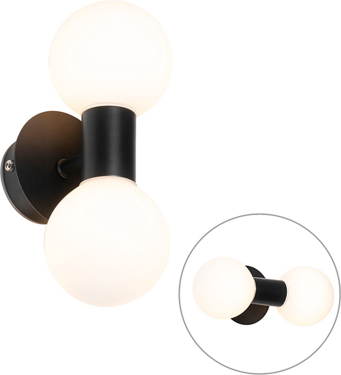 QAZQA Cederic - Wandlamp - Up Down - Badkamer - 2 Lichts - Zwart