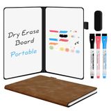 AGM A5 Mini Whiteboard, draagbaar schrijfbord met 3 gekleurde pennen en gum, voor kantoor, studeerkamer, klaslokaal en thuisgebruik, bruin