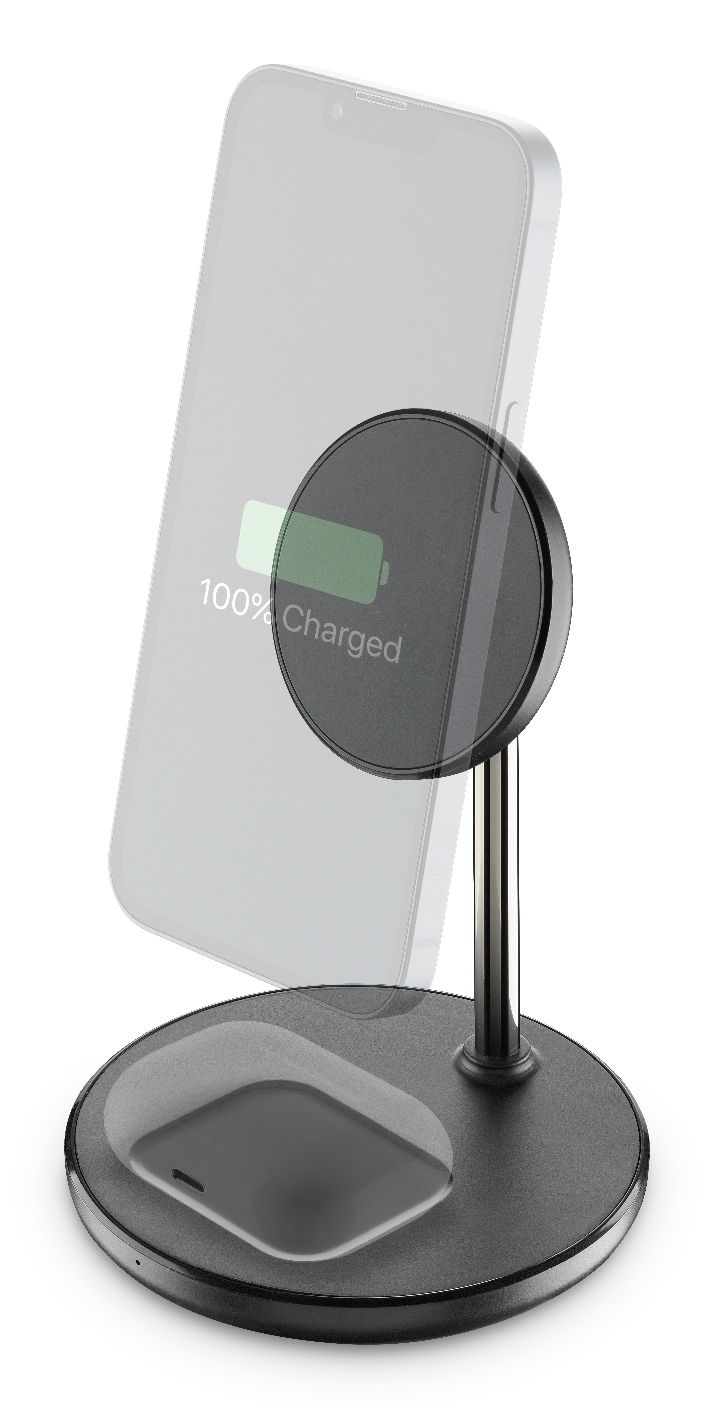 Cellularline Mag Duo 2-in-1 Draadloze Oplader - Zwart/Zilver
