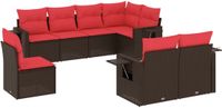 vidaXL 8-delige tuinbankset met kussens, bruin, polyrotan