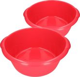 Hega Hogar Voordeel set multifunctionele kunststof ronde afwas teiltjes rood in 2-formaten - 15 en 25 liter inhoud