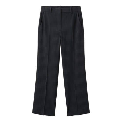 Mango Straight Regular Waist Broek met Krijtstreep Marineblauw