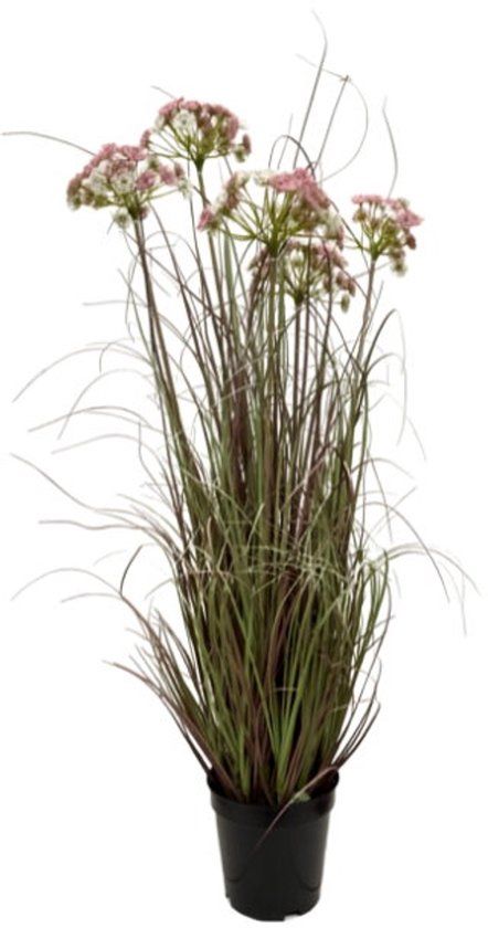 Oosterik Home Siergras met bloem roze H 80 cm kunstplant