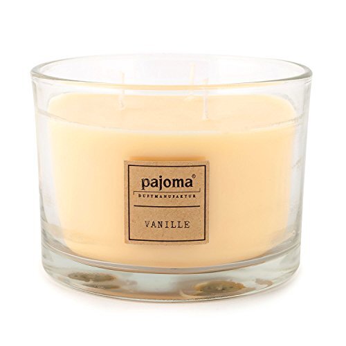 Pajoma vanille-geurkaars, 340 g, in glas met houten deksel, Premium Edition, voor ongeveer 40 uur