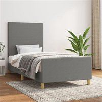 vidaXL Cadre de Lit avec Tête de Lit Sommier à Lattes Lit Rembourré Cadre à Lattes Lit Simple Adulte Meuble de Chambre Gris Foncé 90x200 cm Tissu