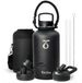Shenzhen Haorui Industrial Technology Co., Ltd. Gourde - Inox isolé avec poignée paracorde et 3 bouchons - 2 litres - Noir