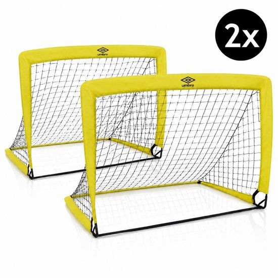 Umbro Pop-Up Voetbaldoel Set van 2 - Voetbal Goals 120 x 90 x 90 cm - Voetbaldoelen met Draagtas en Grondpennen - voor Buiten en Binnen - Voetbal Trainingsmateriaal - Geel