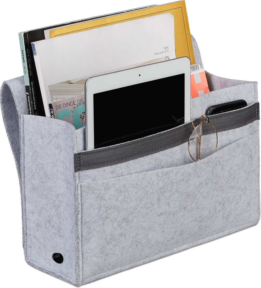 Relaxdays Bed organizer 6 vakken - bedside pocket - opbergruimte aan bed - klittenband