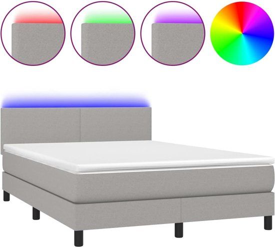 vidaXL Boxspring met matras en LED, stof, lichtgrijs, 140x200 cm