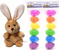Kaemingk B.V. Décoration de table de Pâques set de lapin de Pâques de 19 cm avec 12x pièces œufs de Pâques en plastique colorés remplissables de 8 cm