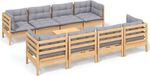 vidaXL 9-delige loungeset met grijze kussens van grenenhout