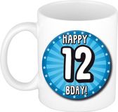 Bellatio Decorations Verjaardag cadeau mok 12 jaar - blauw - wiel - 300 ml - keramiek