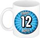 Bellatio Decorations Verjaardag cadeau mok 12 jaar - blauw - wiel - 300 ml - keramiek