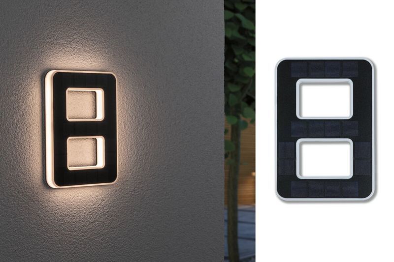Paulmann Outdoor Solar LED House Number 8 - 3000K - Black - IP44