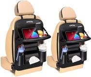 Einesin Autostoelorganizer met tafel, Auto-achterbankorganizer voor kinderen, Premium PU-leer, Waterdichte achterbankorganizer met opvouwbare tafel, tabletvak en veel vakken (Zwart, 2-pack)