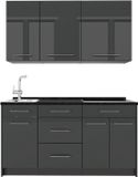 Vicco Eenpersoonskeuken Fame-Line, Antraciet Hoogglans/Antraciet, 150 cm zonder werkblad
