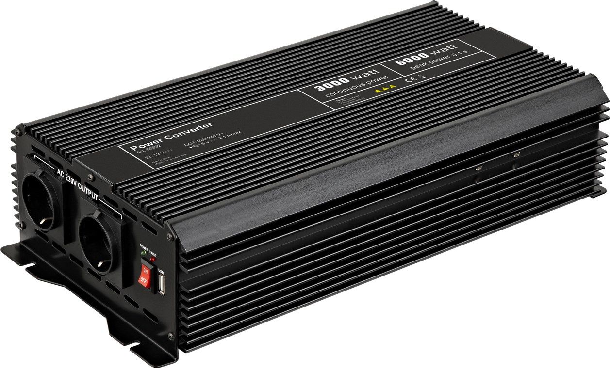 Goobay 3000W Universal Power Inverter - 12V to 230V - Black