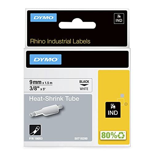 Dymo 1805443 Rhino krimpkous-etiketten (voor de industrie, 9 mm x 1,5 m, zelfklevend) zwarte tekst op wit