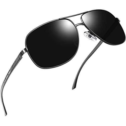 Joopin Zonnebril Heren Dames Gepolariseerde Vintage Klassiek Vierkant Piloot Brillen UV400 Bescherming Zonnebrillen voor Mannen en Vrouwen (Grijs Montuur Zwarte Lenzen)