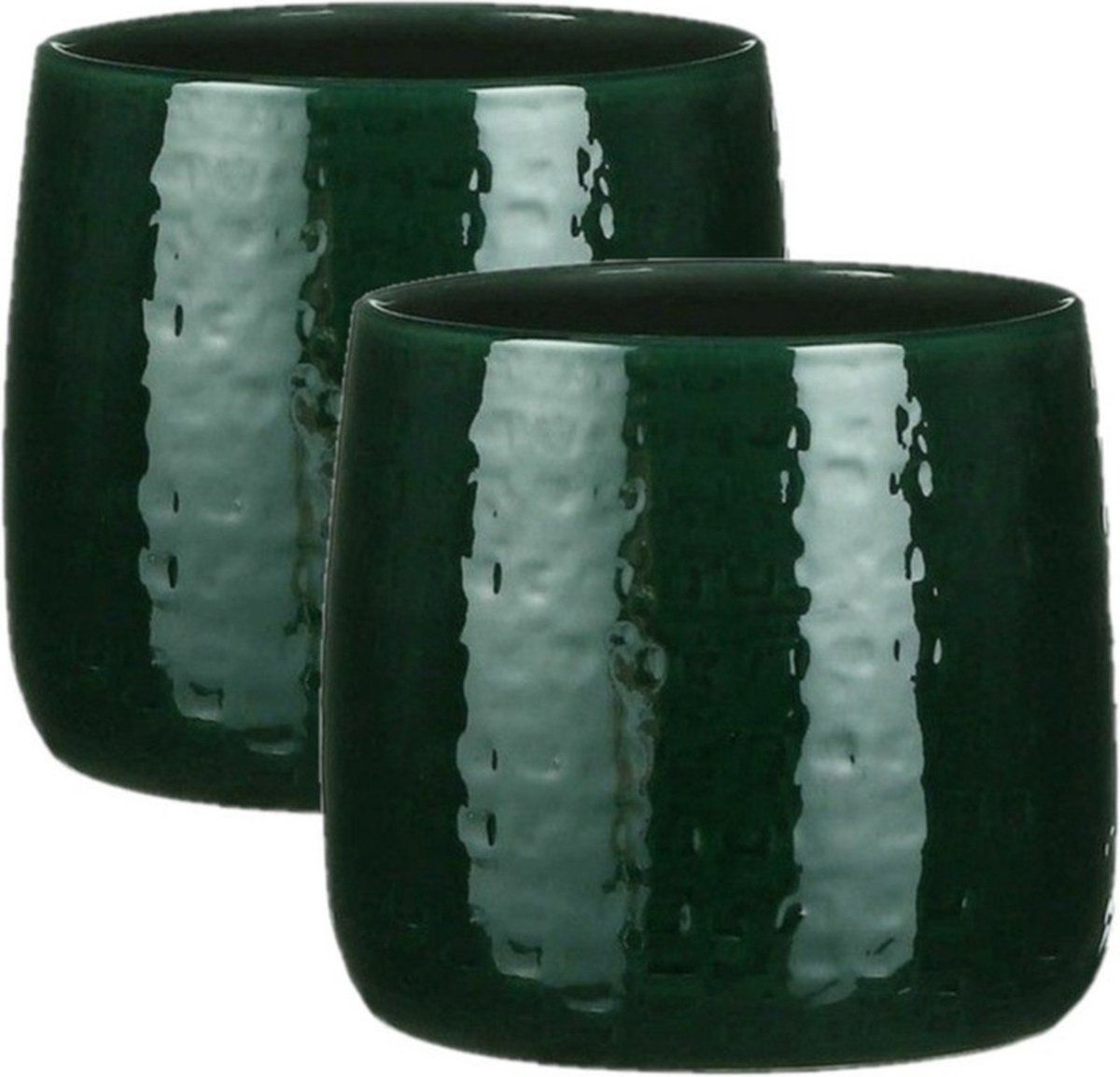 Mica Decorations - Plantenpotten/bloempotten 2x stuks - Keramiek - D19 cm - Donkergroen