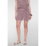 Geisha katoenen regular fit korte gestreepte broek met ceintuur - donkerrood