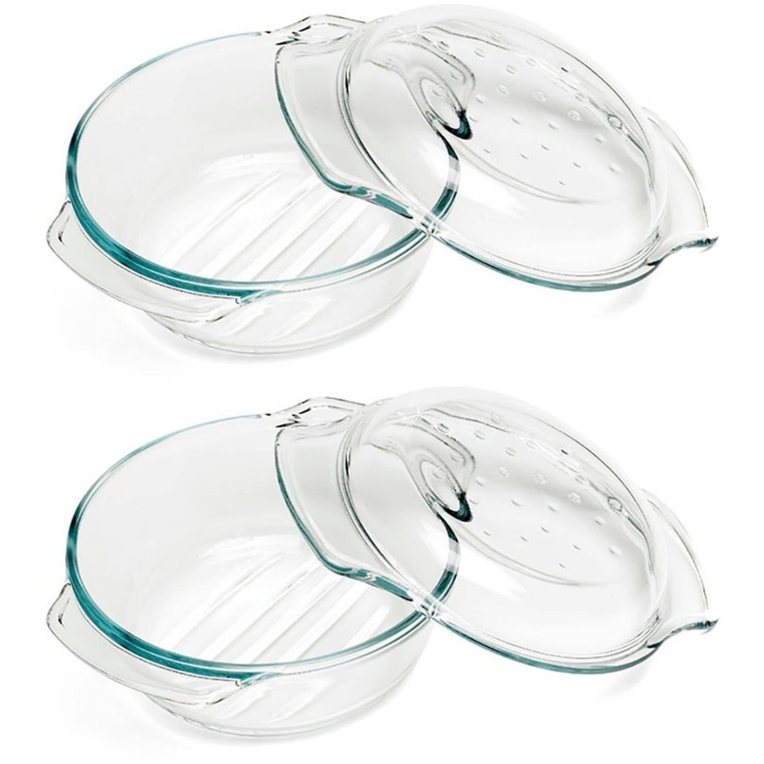 Cosy&Trendy 2x Ronde ovenschaal glas met deksel 22 x 10,5 cm - 2,4 L - Glazen ovenschalen