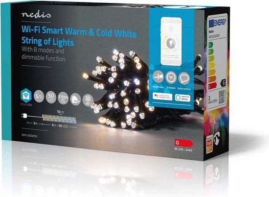 Nedis SmartLife - Wi-Fi LED Kerstverlichting - 50 LEDs - 5m - Warm tot Koel Wit - App Bediening
