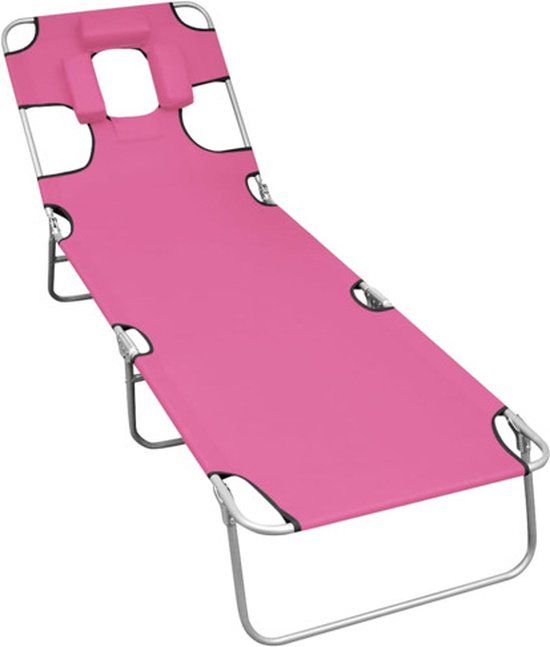 vidaXL Ligbed inklapbaar met hoofdkussen staal magenta