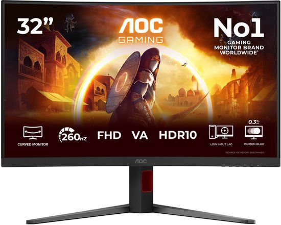 AOC C32G4Z computer monitor 80 cm (31.5") 1920 x 1080 Pixels Full HD LCD Zwart, Rood