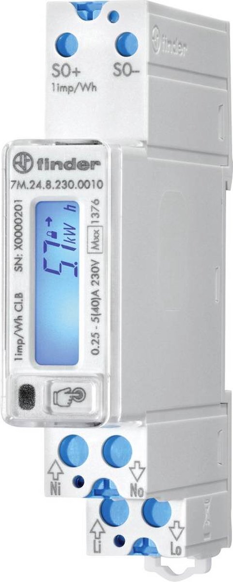 FINDER 7M.24.8.230.0010 kWh-meter 1-fase Digitaal 40 A Conform MID: Ja 1 stuk(s)