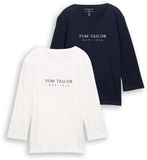 Tom Tailor - Set van 2 shirts met lange mouwen en geborduurd logo - Biologisch katoen - Maat XL - Sky Captain Blue
